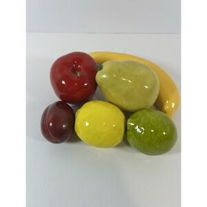 6 pc Vintage Ceramic Faux Fruit Apple Banana Pear Lemon Lime Plum